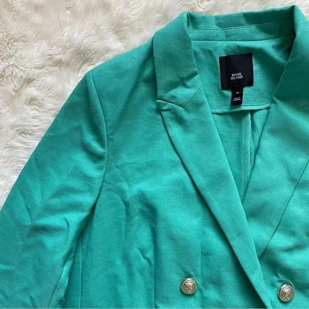 River Island Blazer Double Breasted Gold Button Green Plus Size 14